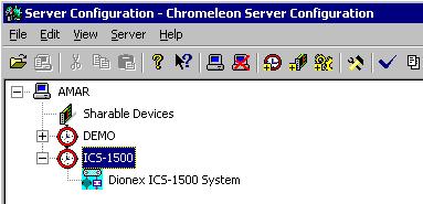 Setting Up Chromeleon 9. Click OK to close the dialog box. The Server Configuration program window appears. 10. Click the + icon next to the server name to expand the folder.