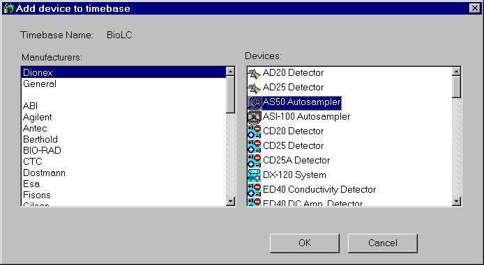 Setting Up Chromeleon 2. Select the timebase that was created for the ICS-1500 (see Figure 14); then, click the Add device icon Edit>Add Device). on the toolbar (or select Figure 14.