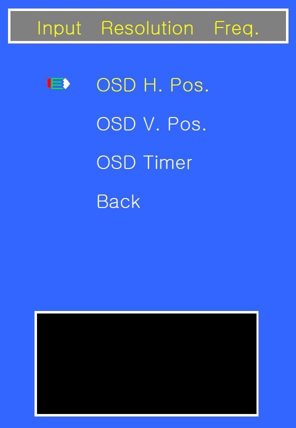 D. OSD Menu Option Function Value OSD H. Pos. Moves the horizontally OSD position. 0 ~ 100. OSD V. Pos. Moves the vertically OSD position.