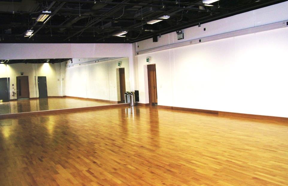 Dance Studio What will I see: Wooden floor Reflection from the mirrors on the wall White walls What