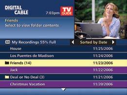 DVR Folders DVR Folders help you keep recorded series organized and help you scroll through your recordings quickly. DVR Folders automatically group like titles into folders.