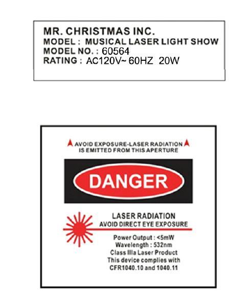 WARNINGS When using this MUSICAL LASER LIGHT SHOW TM, basic safety precautions should always be followed to reduce the risk of fire, electric shock, and personal injury.