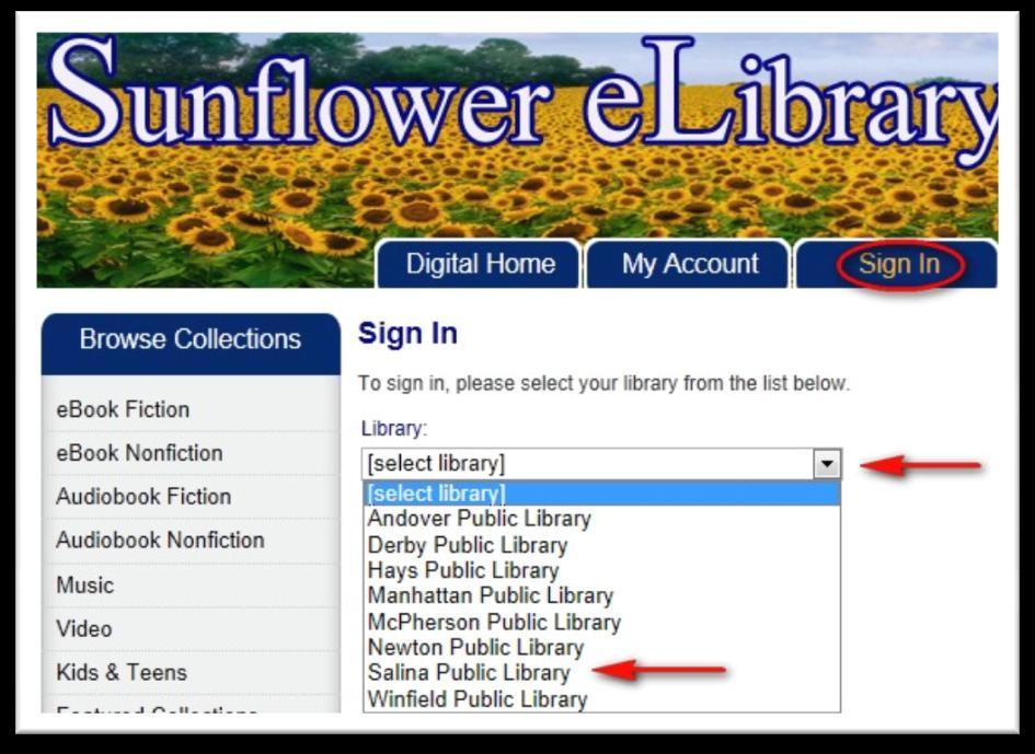 Go to www.sunflowerelibrary.org click the Sign In tab.