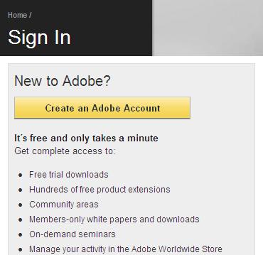 18. Click on Create an Adobe Account and follow the instructions.