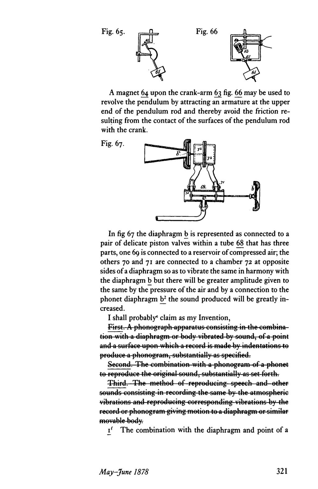 Fig. 65. Fig. 66 A magnet 64 upon the crank-arm 63 fig.