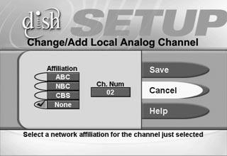 2. Use the Scan Analog selection to add the local channels to the Program Guide automatically or select the Add Analog option on the Local Channel Setup menu.