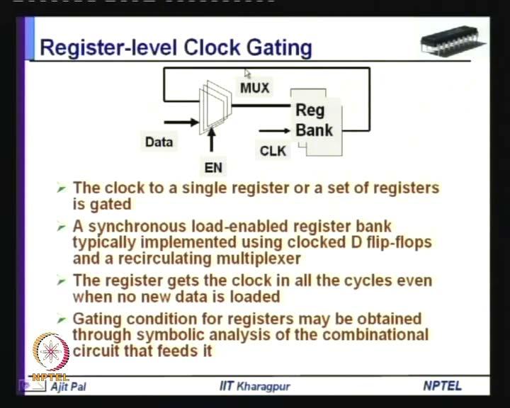 (Refer Slide Time: 23:48) So, this is an example of Module level Clock Gating now coming to the Register level Clock Gating here, normally how let us,
