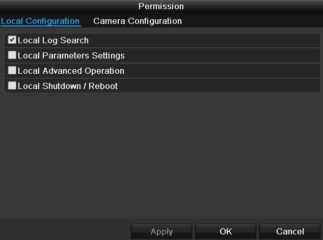 Configuration Permission Control the access rights of the user by clicking the Permission symbol.