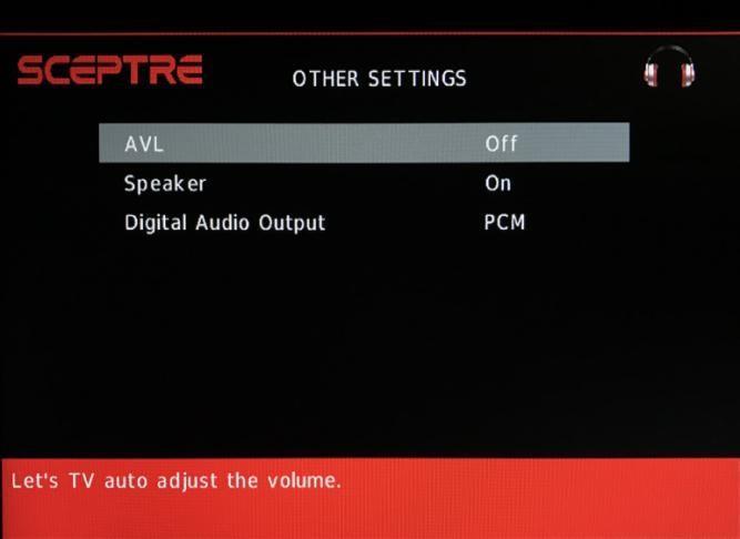 VI. i. AVL This feature adjusts the auto volume leveler enabling volume protection from overly loud commercials. ii. SPEAKER This feature turns the speakers on or off. iii.