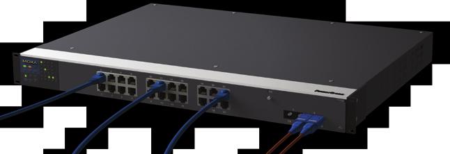 Ethernet module. A total of 24 or 22+2G ports can be installed, and the switch can be used in a temperature range from -40 to 85 C.