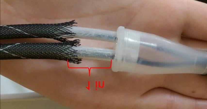 5.2 Furcation Bundling Slide a piece of braided mesh tubing ¼-in ID cut-to-access-length down the length of each ribbon bundle and over the 5-in long ribbon transport tubing.