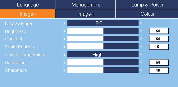 User Controls Image-I Display Mode There are many factory presets optimized for various types of images. PC: For computer or notebook. (brightest image) Photo: For optimum colour at high brightness.