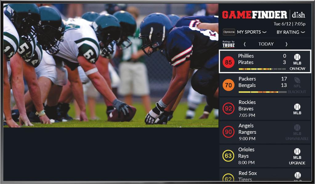3 The Best of Sports Game Finder Watch sports like a pro. DISH s sports discovery app aggregates scores across every network, making it easy to find the most exciting games on TV.
