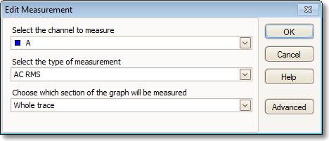 54 6.4.1 Menus Add / Edit Measurement dialog Location: Measurements toolbar > Add Measurement or Edit Measurement button Views menu > Add Measurement or Edit Measurement button Double-click a
