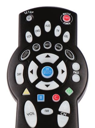 The Shaw Universal Remote Setup Used to program your TV, DVD Player or audio equipment Menu Displays Main Menu Guide Displays the programming guide.