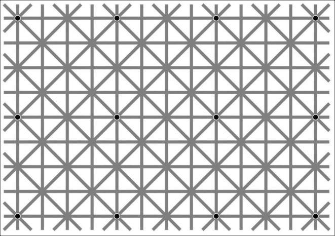 Enough to send you really dotty! There are 12 dots placed at intersections. Your brain won t let you see more than one at a time properly.