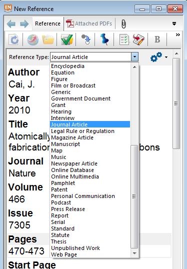 fields References can be added manually and associated with a <Reference Type> Most of the