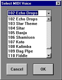 When you click on the selector button on the right side of the list, the selector list will pop down as shown: This list contains the 128 MIDI