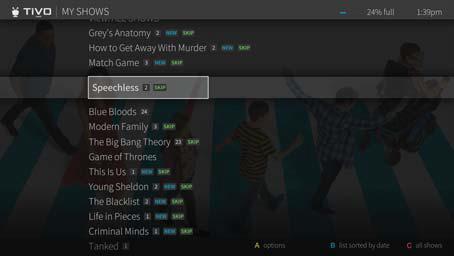 Then: If you ve selected a series, you ll see an episode list. By default, this screen displays episodes included in your OnePass.