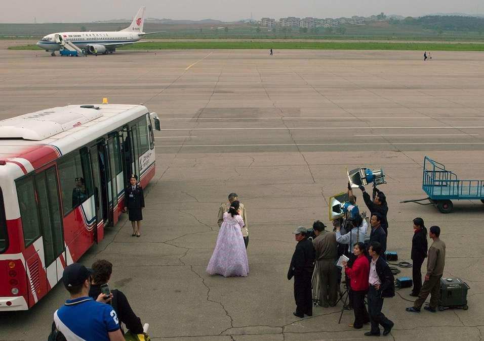 Shooting a movie at the Pyongyang International Airport.