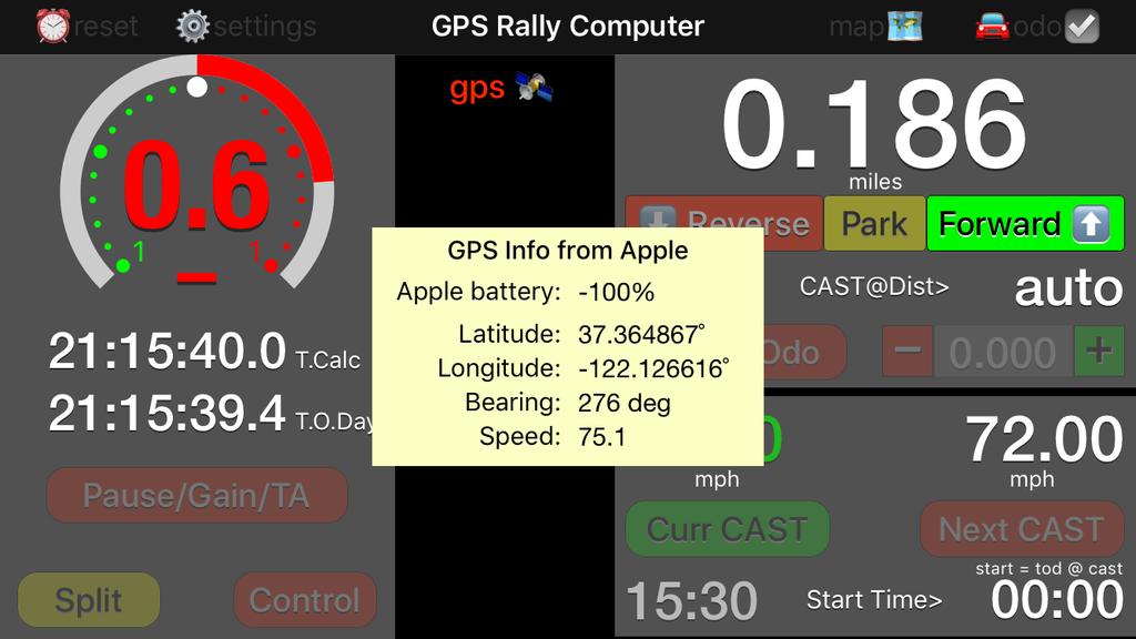 to synchronize your computed Car Odo with the official distance, use the keypad to set the Rally Odo to 11.15 as shown here.