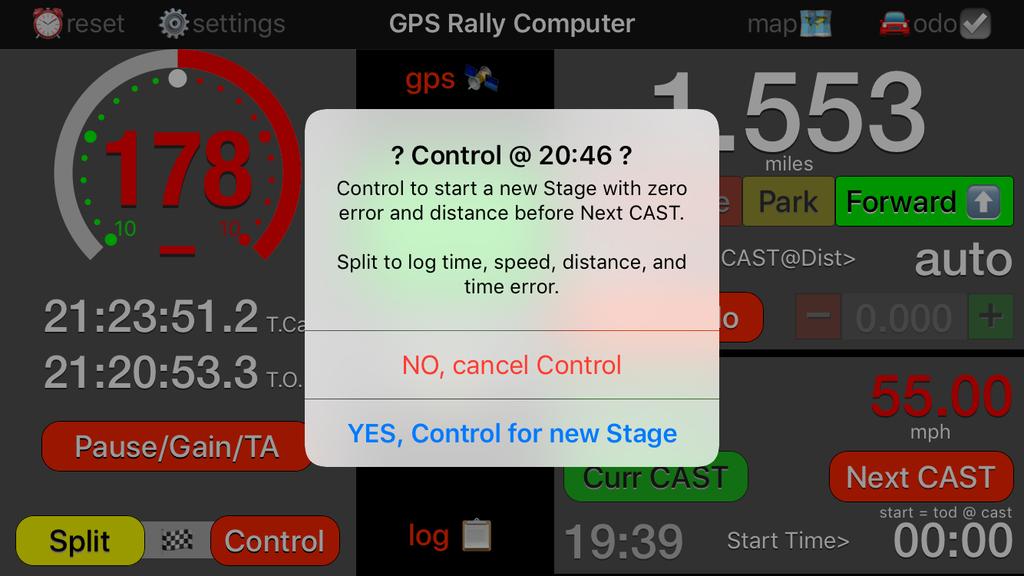 Control or Split Choices A Split records times, speed, distance, and timing errors in the log when the button is touched.