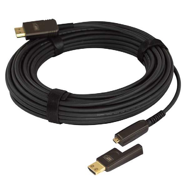 Active Optical 4K HDR HDMI Cable Fiber/Copper Hybrid with Detachable Connector CL2 In-Wall Rated or Low Smoke Zero Halogen 995AOC / 995AOC-LSZH Available Lengths: 10m (33ft), 15m (50ft), 20m (66ft),