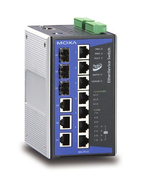 A P P R O V E D Industrial Ethernet Solutions EDS-P10 Series 7+3G-port Gigabit PoE managed Ethernet switches 4 IEEE 802.3af-compliant PoE and Ethernet combo ports Provides up to 1.