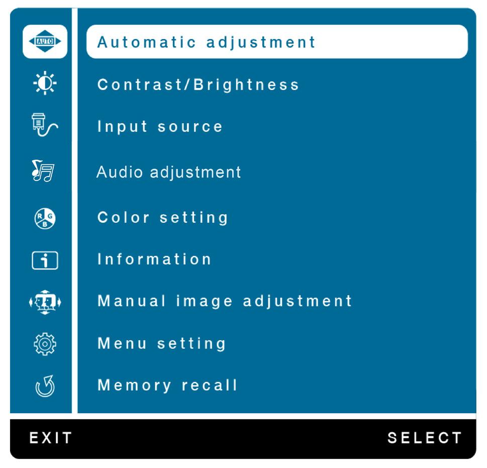 3 ON SCREEN DISPLAY Using On Screen Display (OSD) Functions Main Menu Button Function Automatic Adjustment To auto adjust Horizontal Position, Vertical Position, Phase (Fine Tune) and Clock (H.