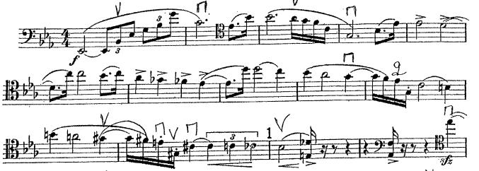 Example 34: Strauss Ein Heldenleben bars 1-14 49 Example 34 is set at orchestral audition to test the ability to shift with confidence in physically and melodically uncomfortable intervals.