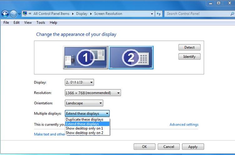 5) Normally is the laptop s monitor, is the external monitor. Click on Detect if you are unsure.
