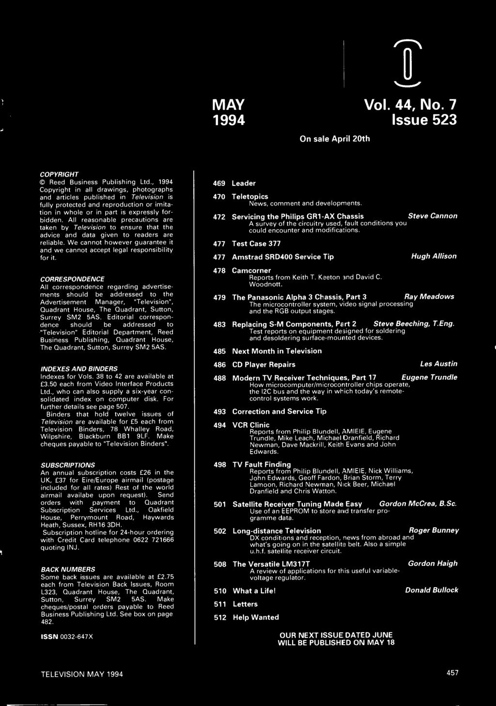 11.1.1.11, MAY 1994 On sale April 20th /1116 Vol. 44, No. 7 Issue 523 COPYRIGHT Reed Business Publishing Ltd.