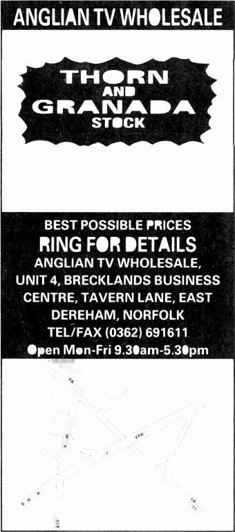 ANGLIAN TV WHOLESALE NEW 'B' GRADE TV, VIDEO AUDIO, MICROWAVE BEST POSSIBLE PRICES RING FOR DETAILS ANGLIAN TV WHOLESALE, UNIT 4, BRECKLANDS BUSINESS CENTRE, TAVERN LANE, EAST DEREHAM, NORFOLK