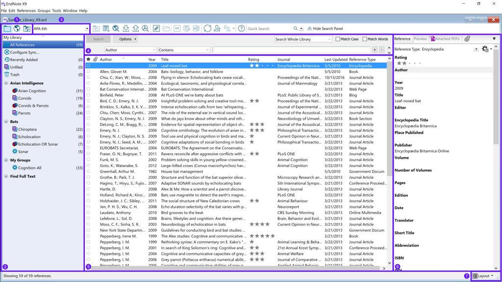 The EndNote Menus Reference Guide Page 4 Windows Library Screen 1.