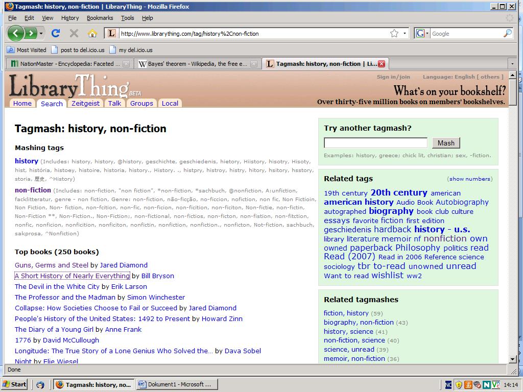 Figure 4: Screenshot of LibraryThing s Tagmash of History and Non-fiction tags The dataset was further constricted to include only tags representing those books that had also been indexed with the