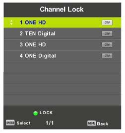 Channel Lock (Zaključavanje programa) Pritisnite / kako bi odabrali Zaključavanje programa, zatim pritisnite OK kako bi ušli u podizbornik.