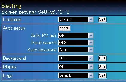 Chapter 4 Controlling the Projector Setting 1 Item Description Language...Sets the language display of projector's on-screen display menu. Auto setup.