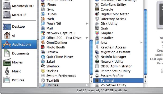 Select Terminal from Applications -->Utilities. Type as below on the displayed window.