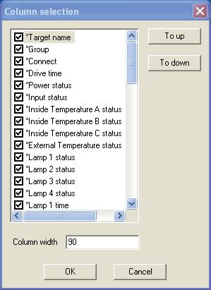 Customizing the status list Changing the status column indication 1 Select Column selection from System menu. The column selection window will appear.