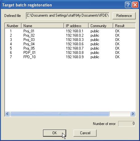 Registering the target information from the defined file at once Registering the target information from the defined file at once The PJ Network Manager provides a function to import the target