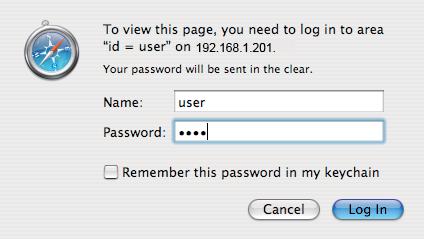 In this case type "user" onto the User Name text area and the login Network PIN code onto the Password text area and then click OK