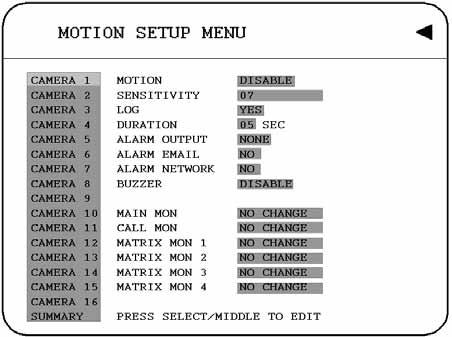 3.5 Motion Setup Menu Diagram 3.8 Diagram 3.8 is a screen shot of the MOTION SETUP MENU.
