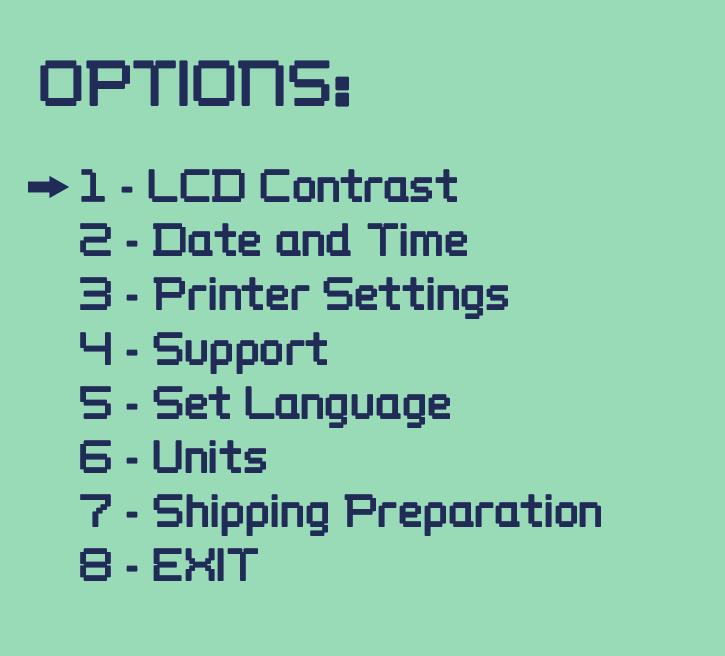 2 Installation and Setup The arrow cursor ( ) points to the option that is currently selected. (When you first access the menu, the first option, LCD Contrast, is selected.