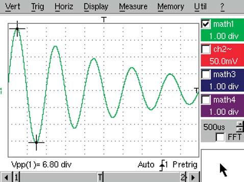 MATH functions In oscilloscope mode, the math functions (1, 2, 3 and 4) can be used to define, for each of the traces, a mathematical function and vertical scaling in actual physical unit(s).
