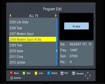 4.1.1 Program Edit To edit your program preferences (lock, skip, favourite, move or delete), you will need to enter the Program Edit Menu. This menu requires a password to access.