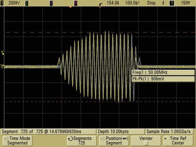 Radar and sonar burst applications Engineers often require segmented memory acquisition mode in an oscilloscope when they measure radar and/or sonar bursts.