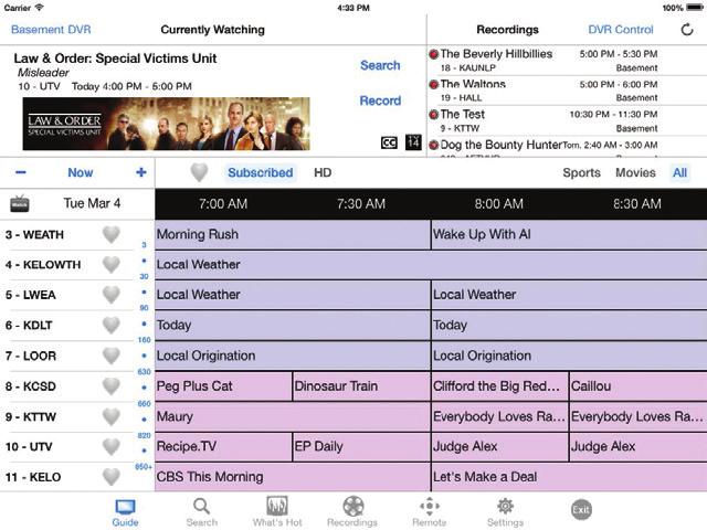 Program Guide 1. To view the program guide data for any given channel and date, tap the Guide button from the Menu on the bottom of the screen.