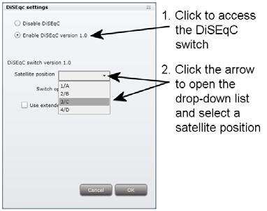 TDX Service Tool To select the required satellite position, click the arrow to the right of the Satellite position field to open