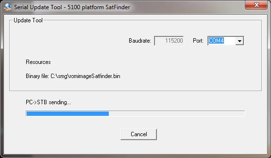 18: Display of the Satfinder Serial.exe on the PC Under the menu item "Update", menu items Update ALL and Update Resources will appear.