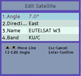 Chapter 4: Update Changing the satellite settings Press F2 key You can change the satellite position, the direction, the name and the band.